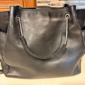 Patricia Nash Black Leather Satchel with metal handle and strap